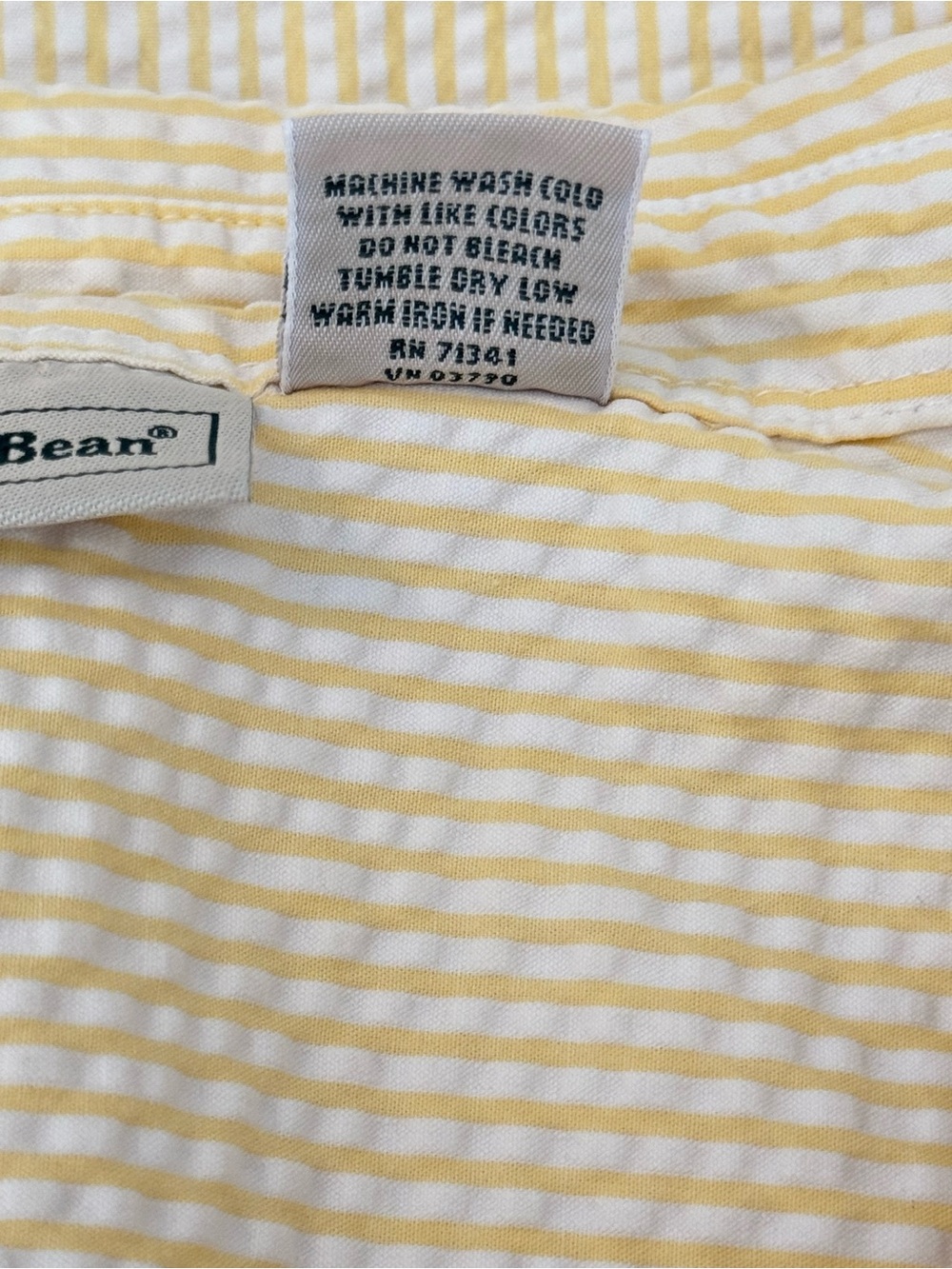 LL Bean Seersucker Butter Yellow Button Striped Coastal Top (XL) - Picture 5 of 7